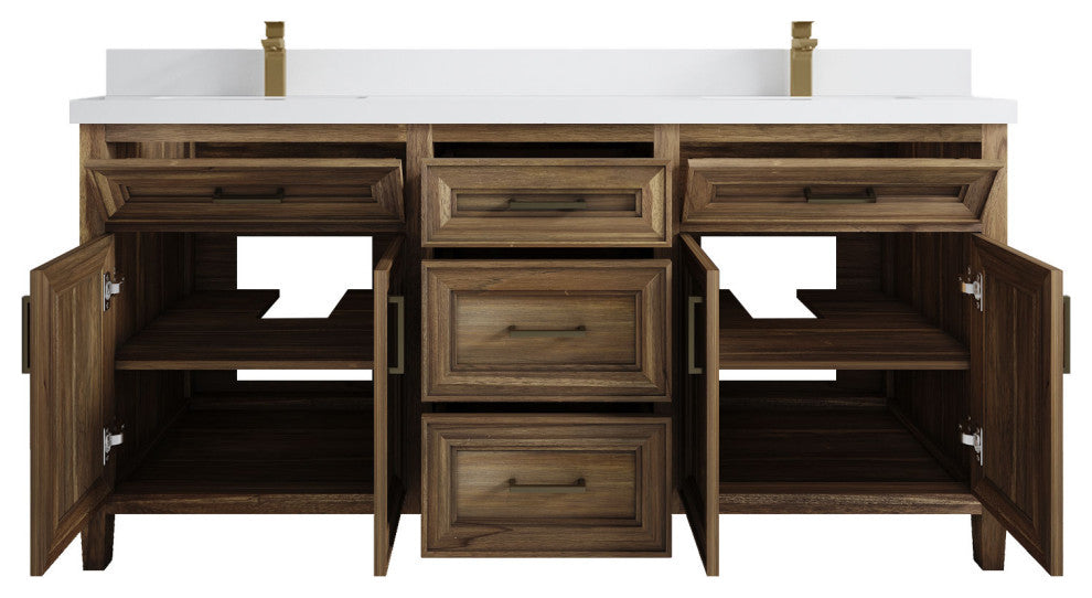 Santa Monica 72 Double Sink Bath Vanity in Graywashed Teak 2" White Quartz
