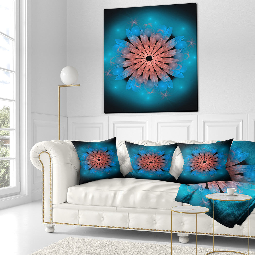 Fractal Blooming Turquoise Flower Floral Throw Pillow, 18"x18"