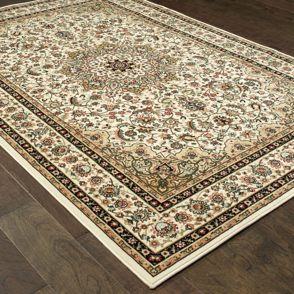 Karaman Traditional Medallion Ivory/ Beige Area Rug, 1'10"x3'