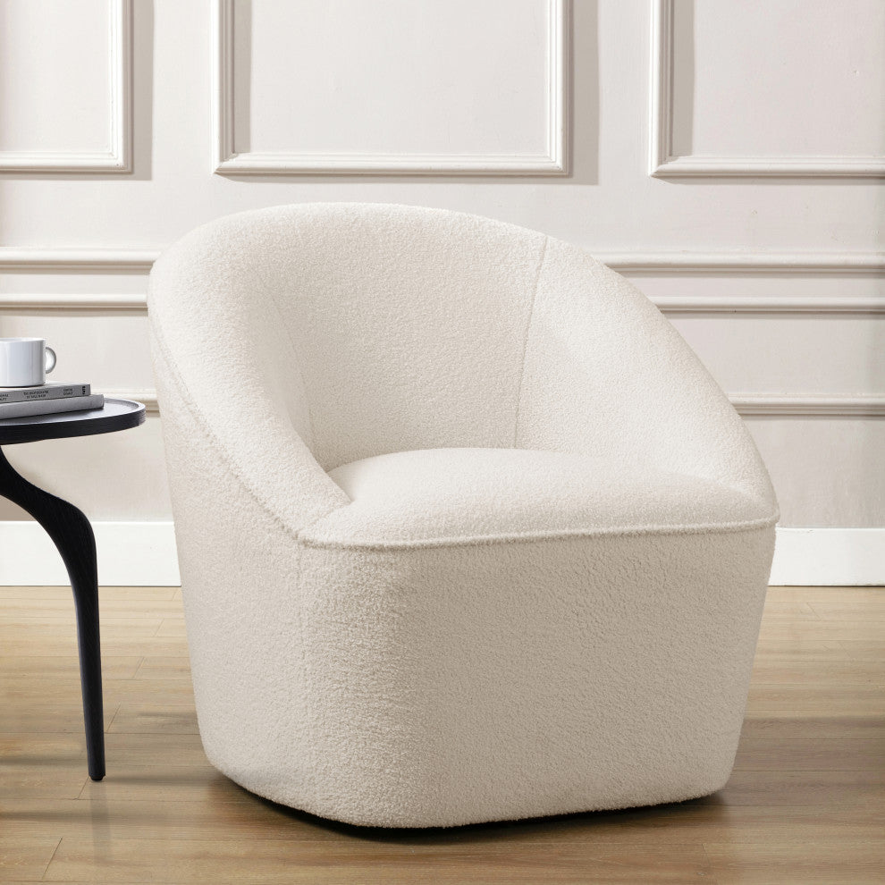 Andria Boucle Swivel Chair, Milky White