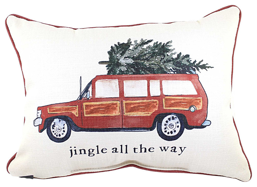 Little Birdie Jingle All The Way Pillow. Station Wagon Tree Home Decor Chr0175