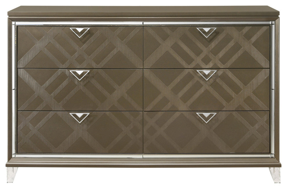 Benzara BM225966 6 Drawer Wooden Dresser With Mirror Accent, Taupe Brown