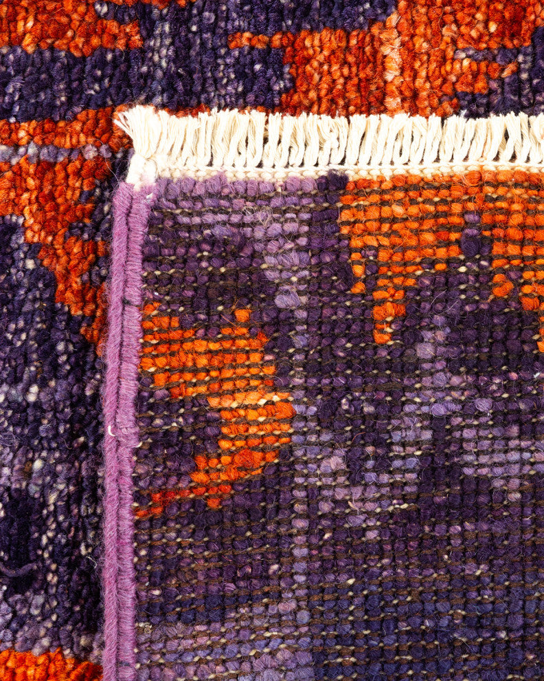 Modern, One-of-a-Kind Hand-Knotted Area Rug Purple, 2'7"x8'3"