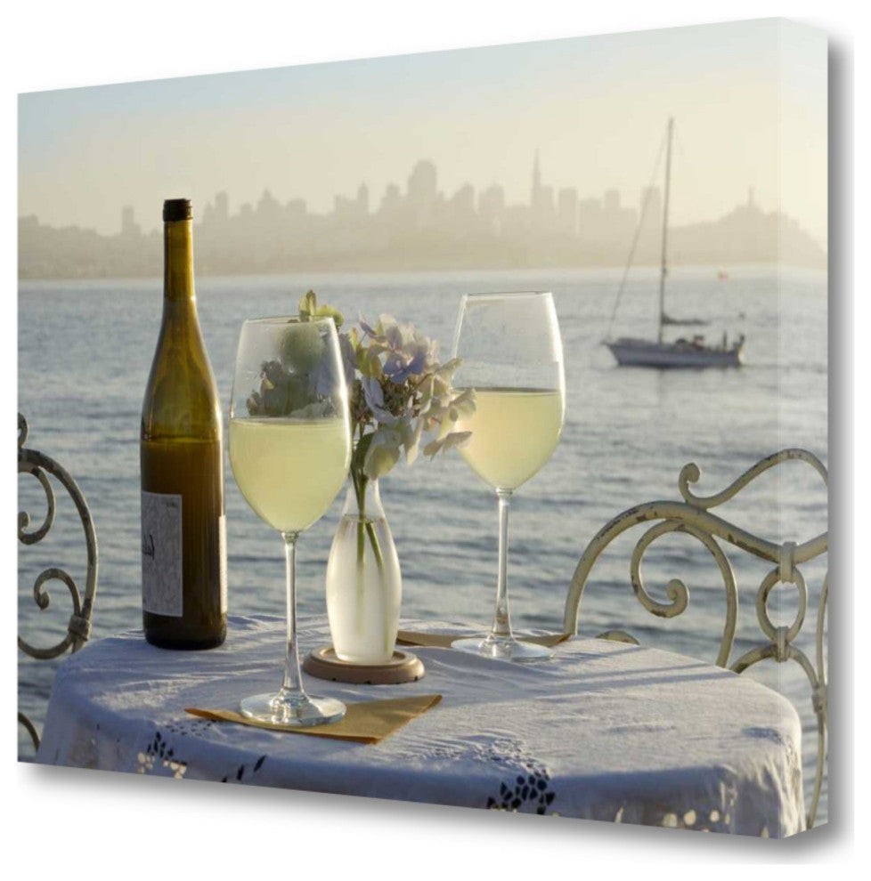 Glasses of White Wine For Two City 2 Giclee Wrap Canvas Wall Art