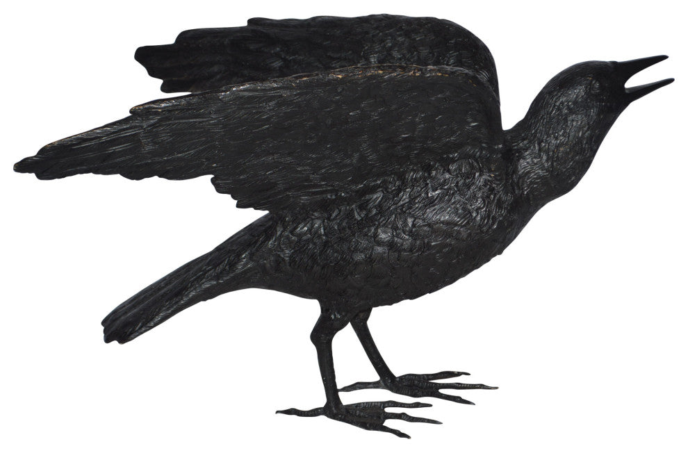 Raven With Open Wings Bronze Statue, 16"Lx25"Wx15"H
