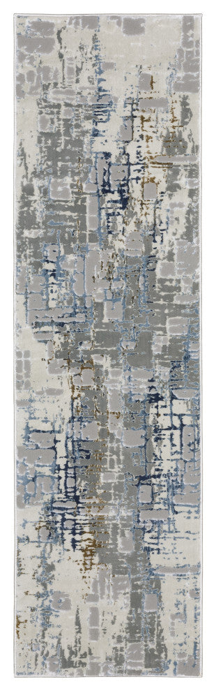 Emery Abstract Grey/Blue Indoor Area Rug, 2'3" x 7'6"