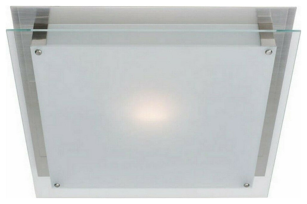 Vision Brushed Steel Frosted Glass Square Flush Mount Ceiling/Wall Light