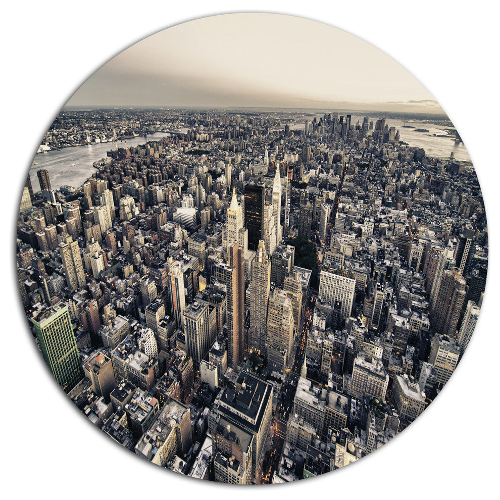 Architecture And Colors Of New York, Cityscape Round Metal Artwork, 11"