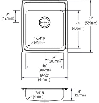 LRAD202250OS4 Lustertone Classic Stainless Steel 19-1/2" Drop-in ADA Sink