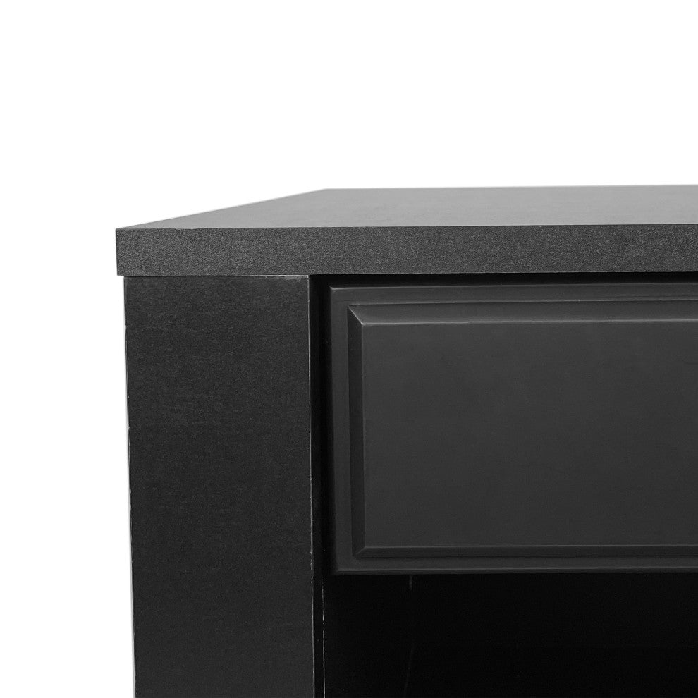 Cleary Contemporary Faux Wood Nightstand With Drawer, Black