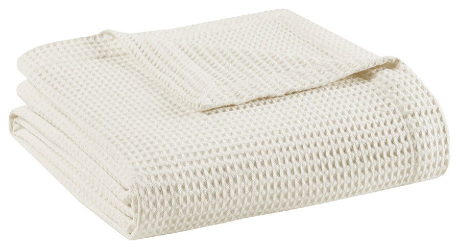 Beautyrest Cotton Waffle Weave Bedding Blanket, Ivory