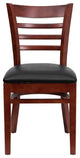 Ladder Back Mahogany Wood Restaurant Chair, Black Vinyl Seat