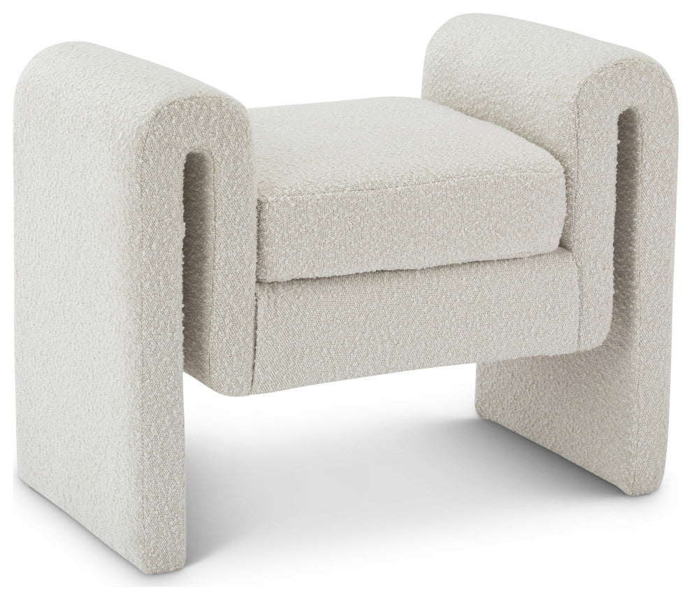 Stylus Boucle Fabric Upholstered Bench, Cream, 31.5" Wide