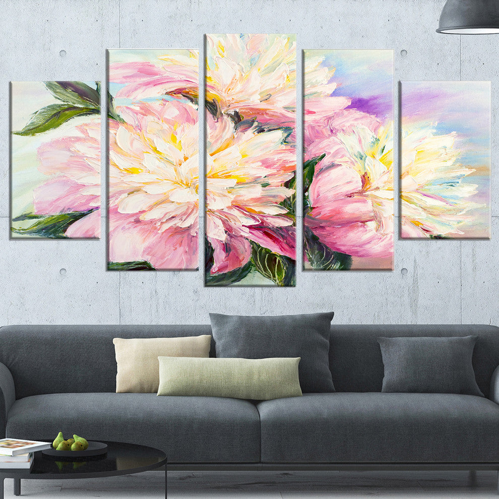 "Blooming Pink Peonies" Canvas Print, 5-Panels, 60"x32"