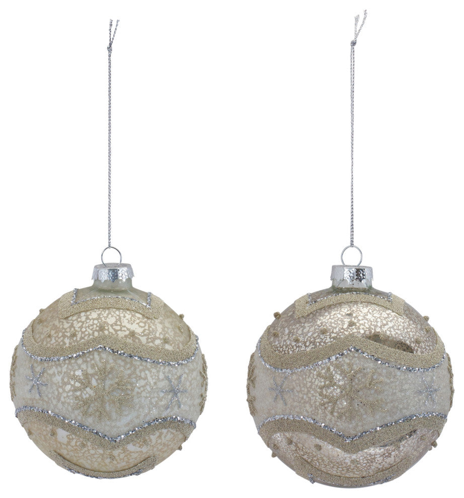 Snowflake Mercury Glass Ball Ornament, Set of 6
