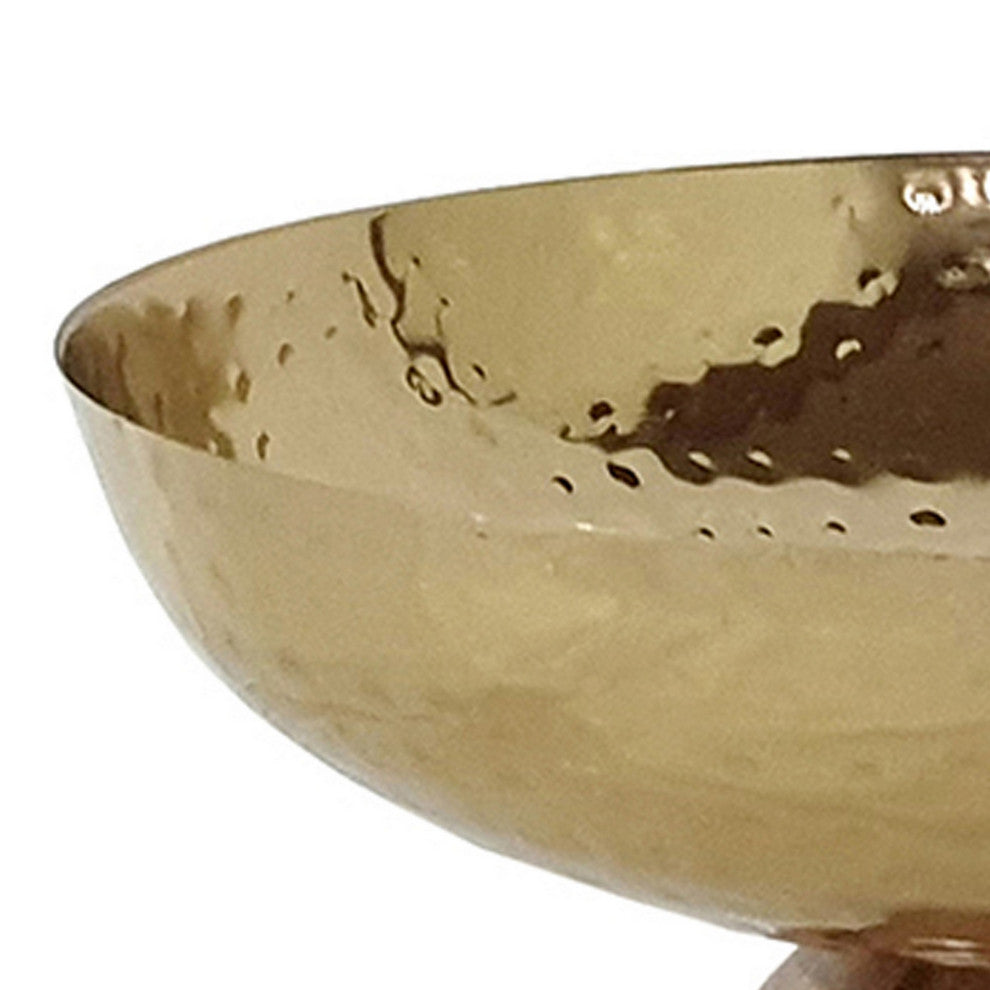 Benzara BM284951 10" Medium Acacia Wood Table Bowl Steel Decorative, Gold