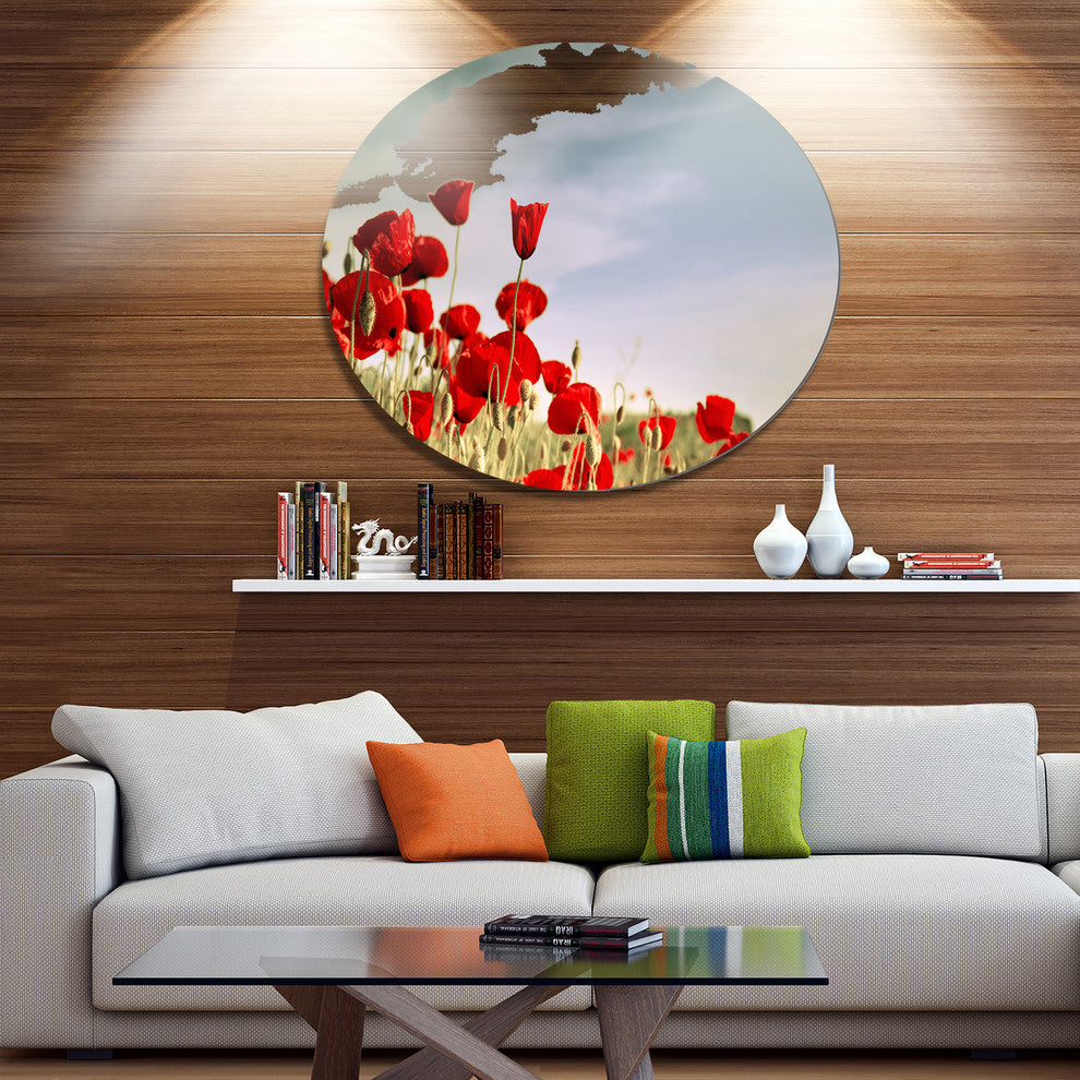 Flourishing Red Poppies, Flower Large Disc Metal Wall Art, 36"