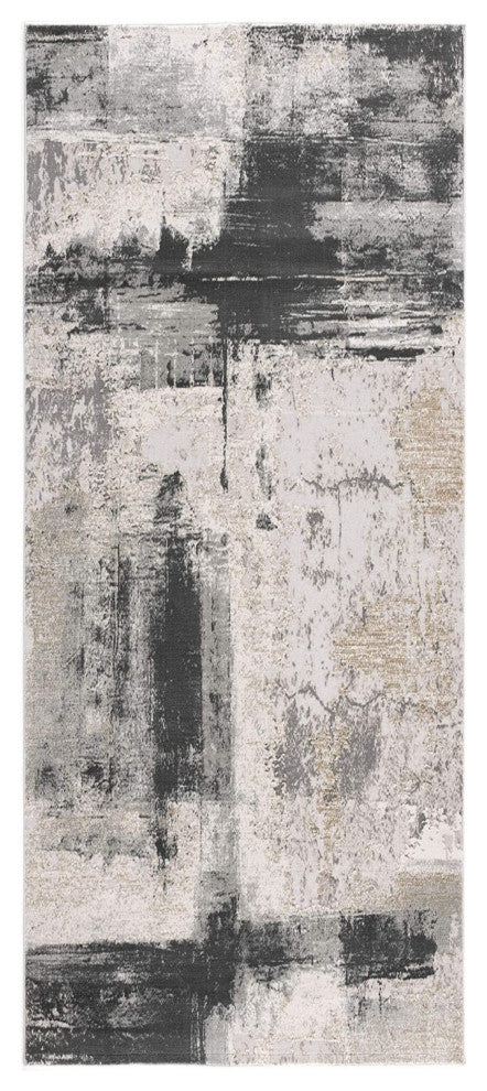 10' Gray And Ivory Abstract Dhurrie Runner Rug