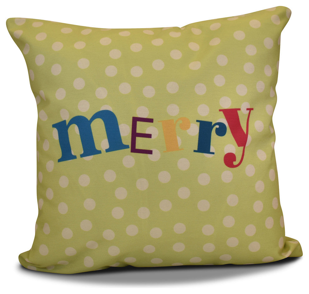 Decorative Holiday Pillow, Word Print, Green, 20"x20"
