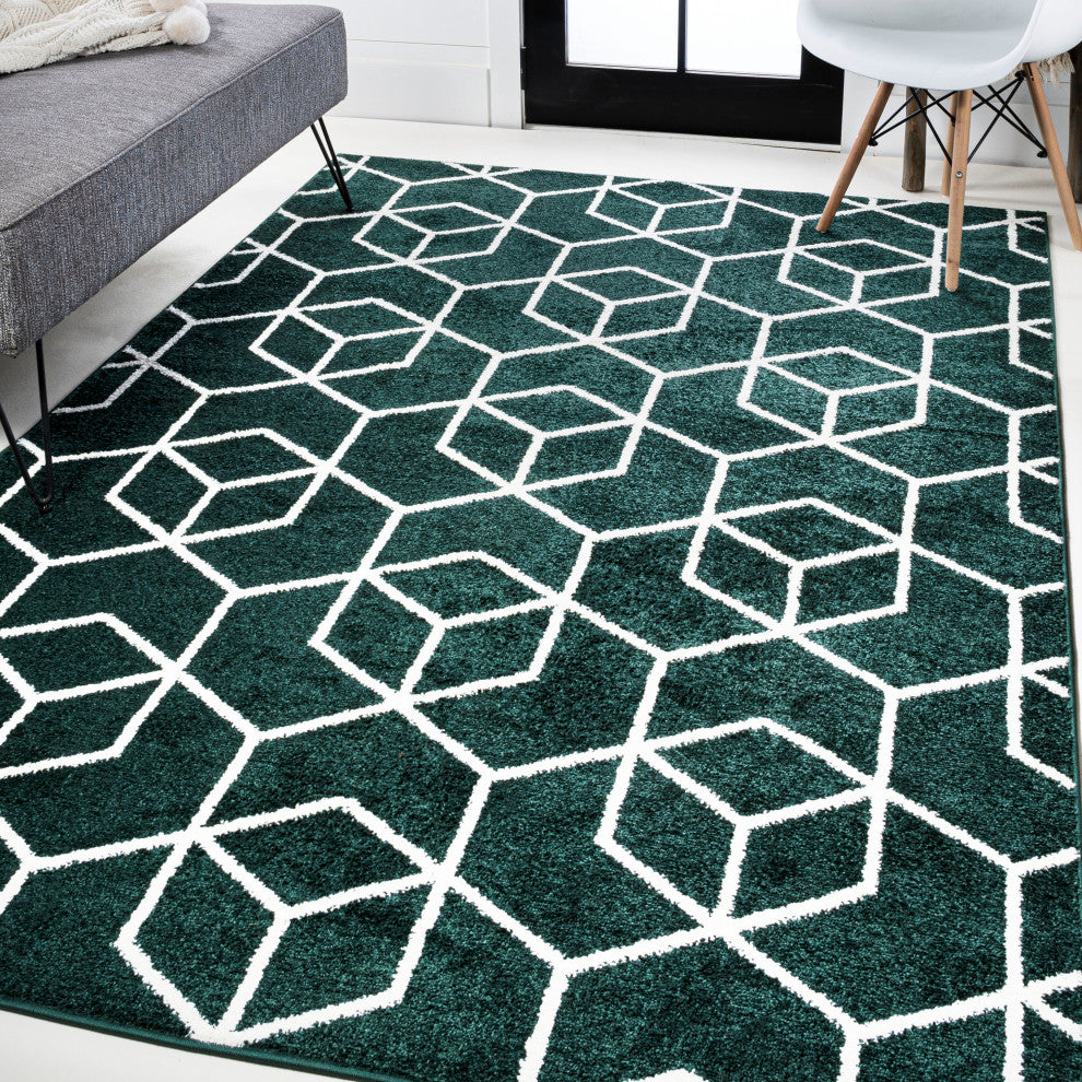 Tumbling Blocks Modern Geometric Green/White 4'x6' Area Rug