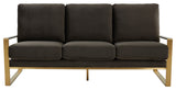 LeisureMod Jefferson Modern Design Velvet Sofa With Gold Frame, Dark Gray
