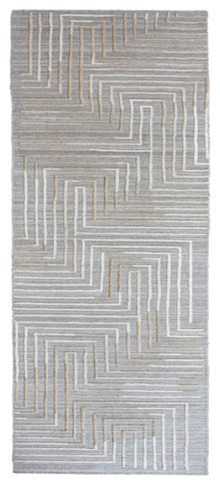 HAND WOVEN FLAT WEAVE KILIM POLYESTER RUGS -Rectangle,Gray Multicolor,Geometric, [Runner] 2'6''x10'