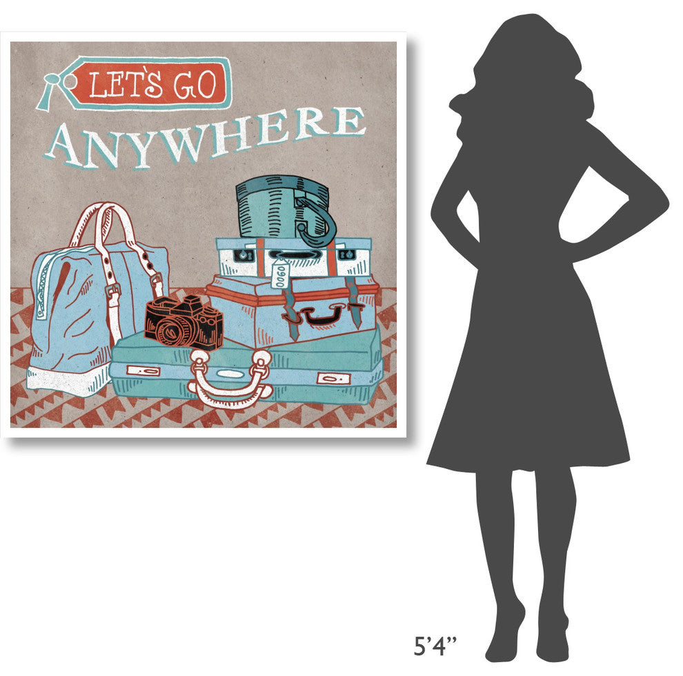 "Adventure Love Suitcase" Digital Paper Print by Mary Urban, 42"x42"