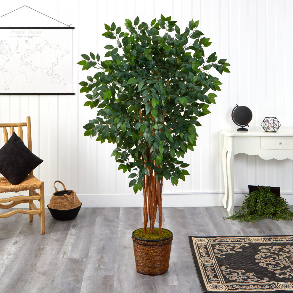68" Sakaki Artificial Tree With 1470 Bendable Branches, Wicker Planter
