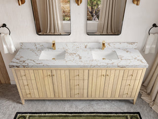 Atlanta Oak 84" Double Sink Bath Vanity, White 2" Viola Gold