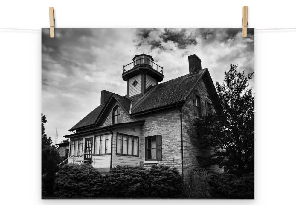 Cedar Point Lighthouse in Black and White Unframed Wall Art Prints, 16" X 20"