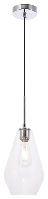 Living District Gene 1-Light Mid-Century Metal Pendant in Chrome and Clear