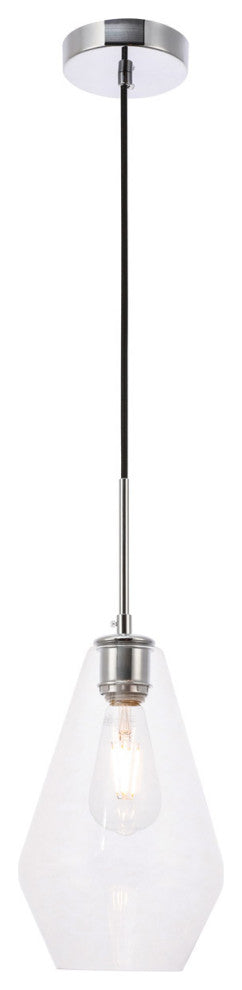 Living District Gene 1-Light Mid-Century Metal Pendant in Chrome and Clear