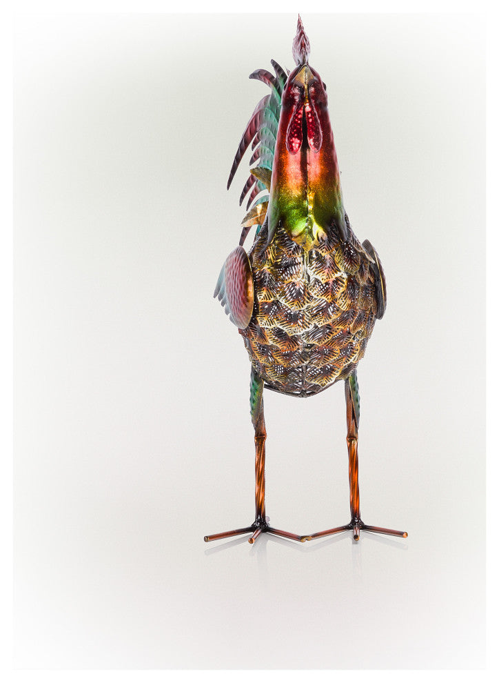 Glossy Metal Rooster Decor with Turquoise Tail