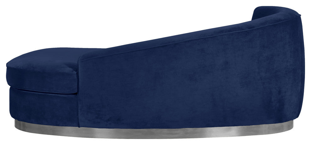 Julian Velvet Upholstered Chaise, Navy, Chrome Base