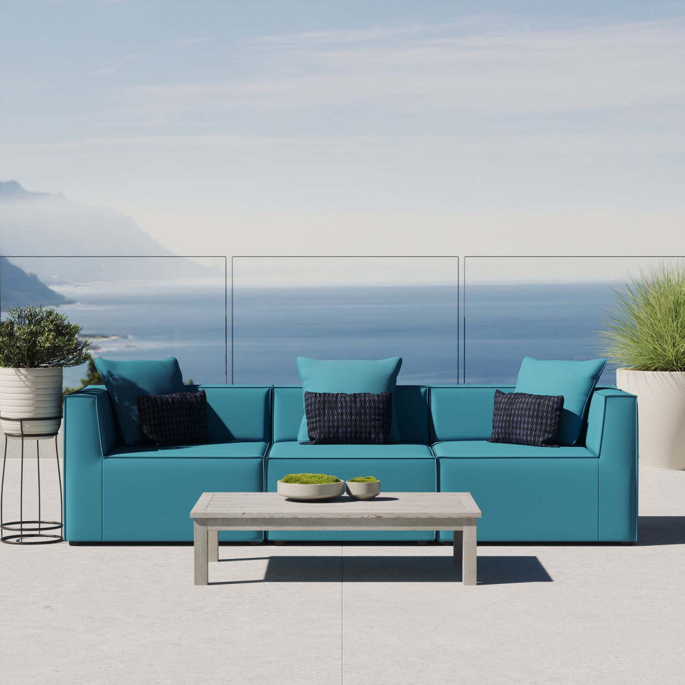 Lounge Sectional Sofa Set, Fabric, Blue, Modern, Outdoor Patio Balcony Garden