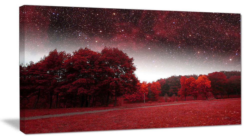 Mystical Red Spring Night, Landscape Canvas Art Print, 32"x16"