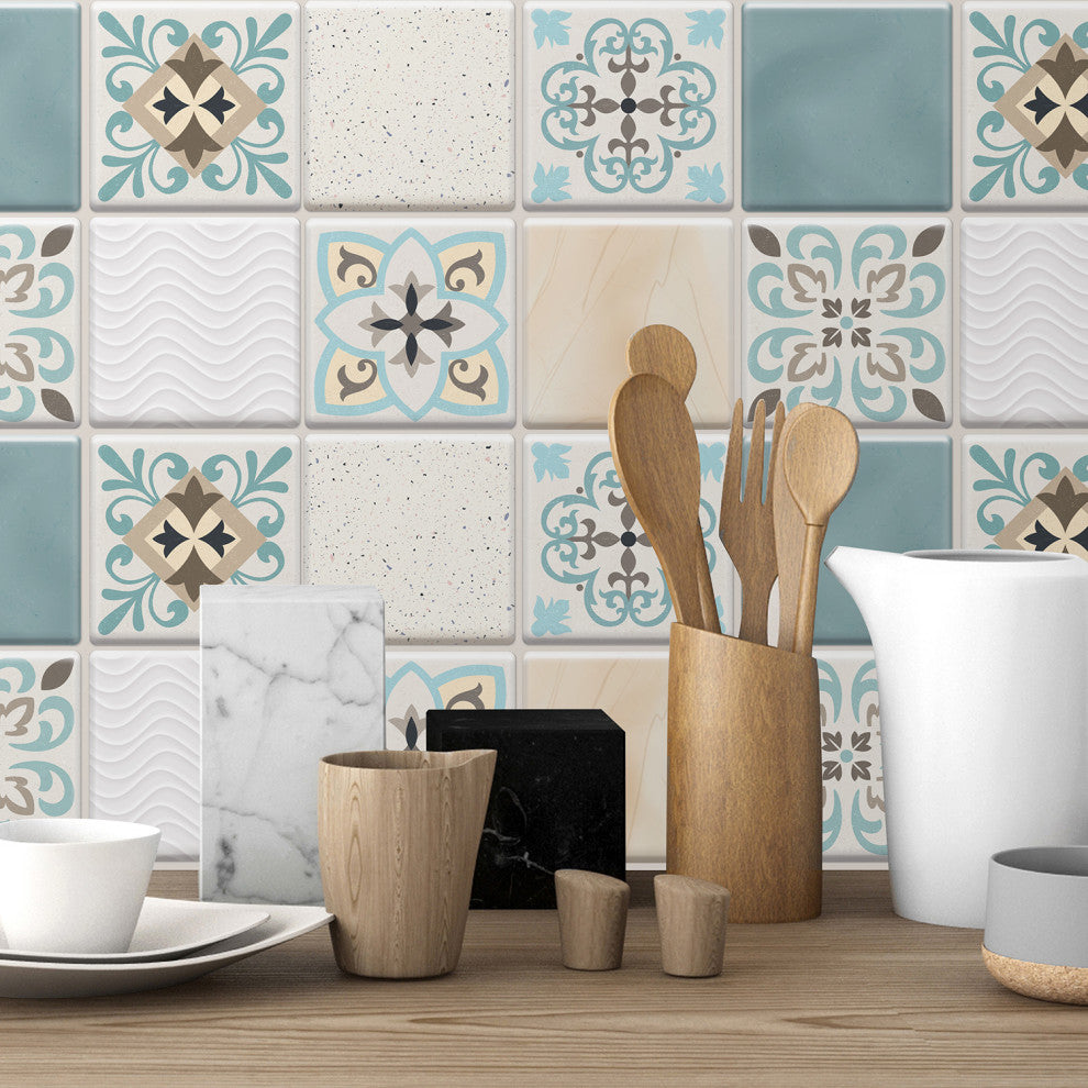 6" Sanish Retro Mediterranean Crush Glossy 16 pcs 3D Tile Stickers
