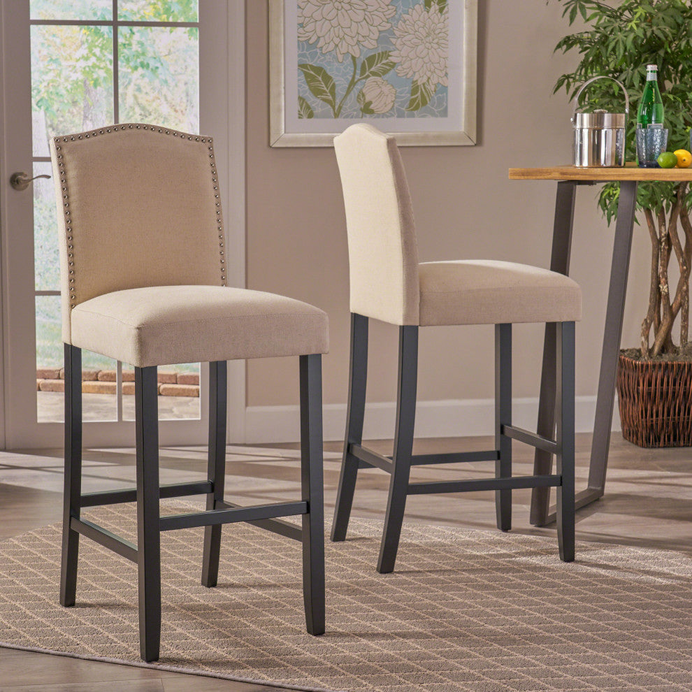 GDF Studio Auburn Ivory Fabric Backed Bar Stools, Set of 2