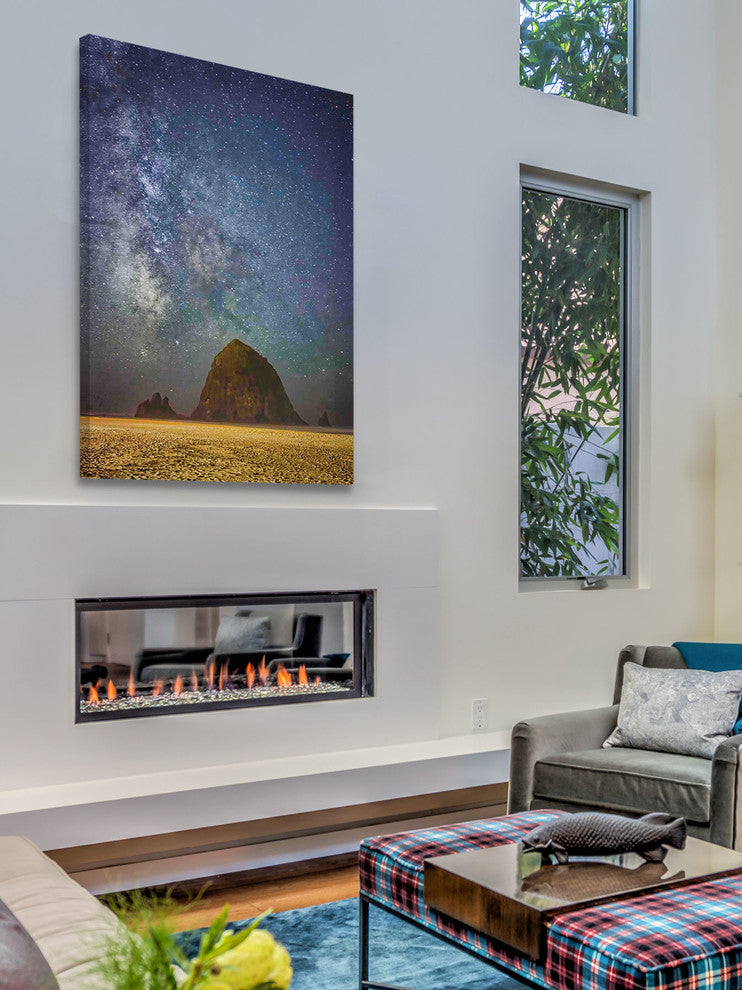 "Sparkling Skies Over Haystack Rock" Painting Print on Canvas