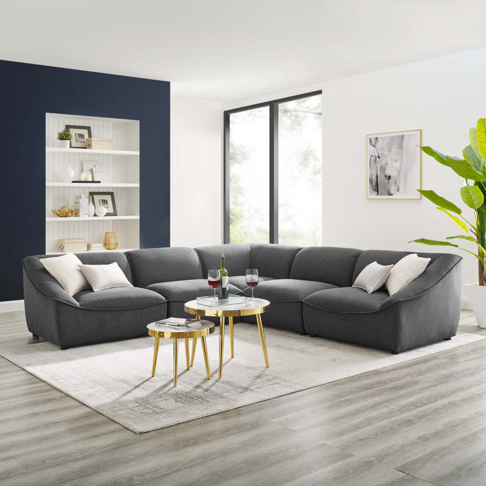 Sectional Sofa Set, Fabric, Dark Gray, Modern, Living Lounge Hospitality