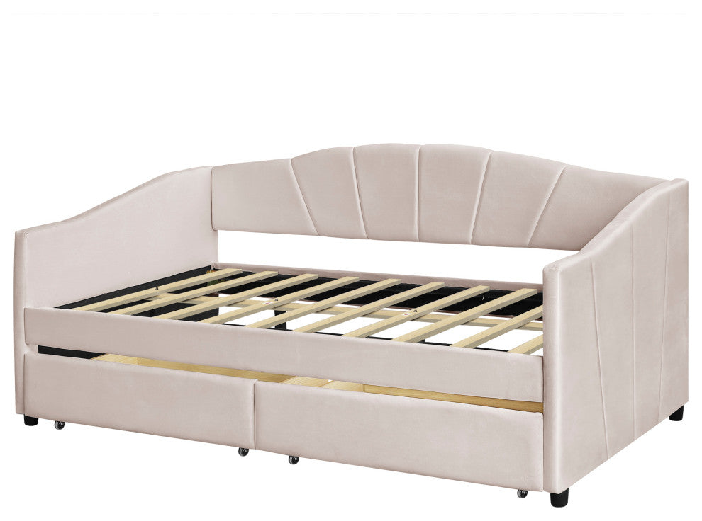 Gewnee Upholstered Twin Size Daybed with Two Drawers in Beige