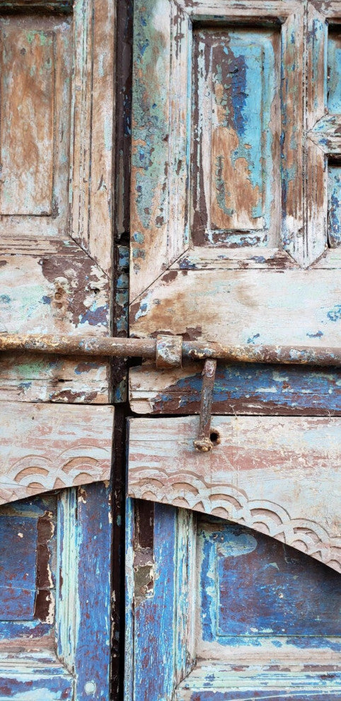 Moroccan Old Hand Painted Double Door, Wooden 23MO17