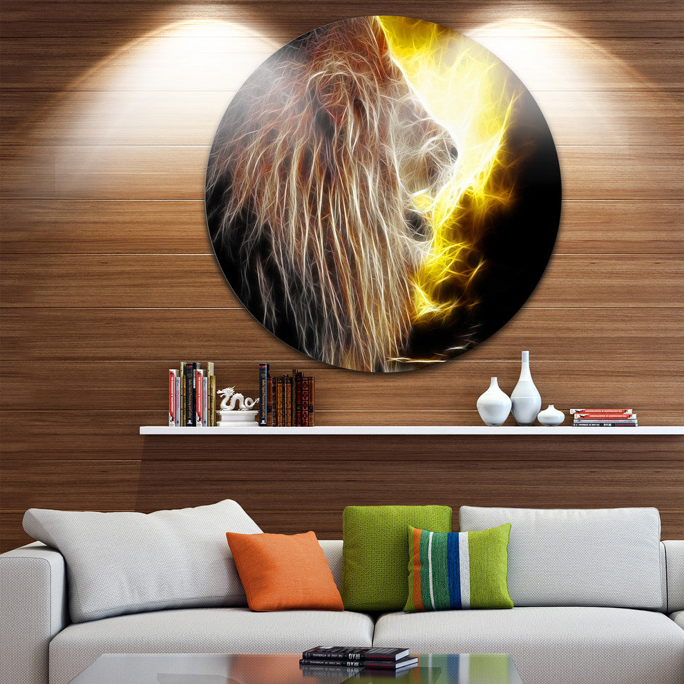 Lion With Fire, Animal Digital Art Round Wall Art, 36"
