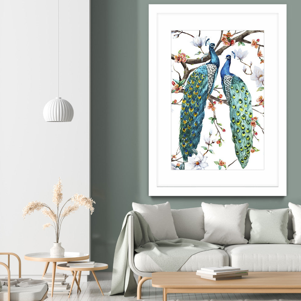 "Paradis Birds I" Matted and Framed, 52"x36"