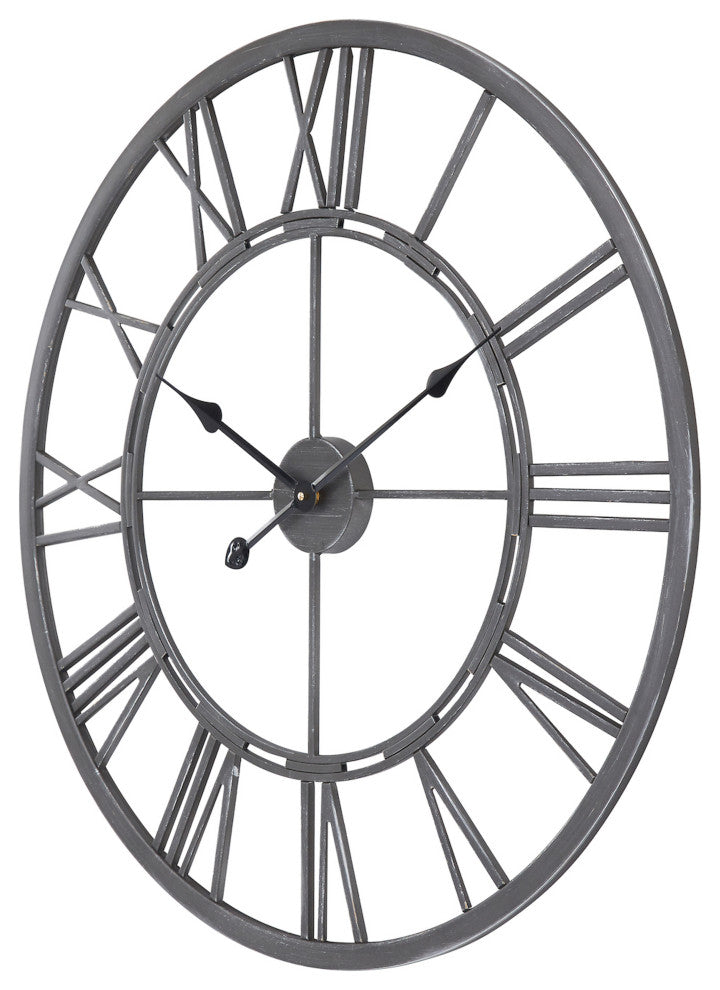 UTOPIA ALLEY Oversized Roman Round Wall Clock, 27" Diameter, Gray