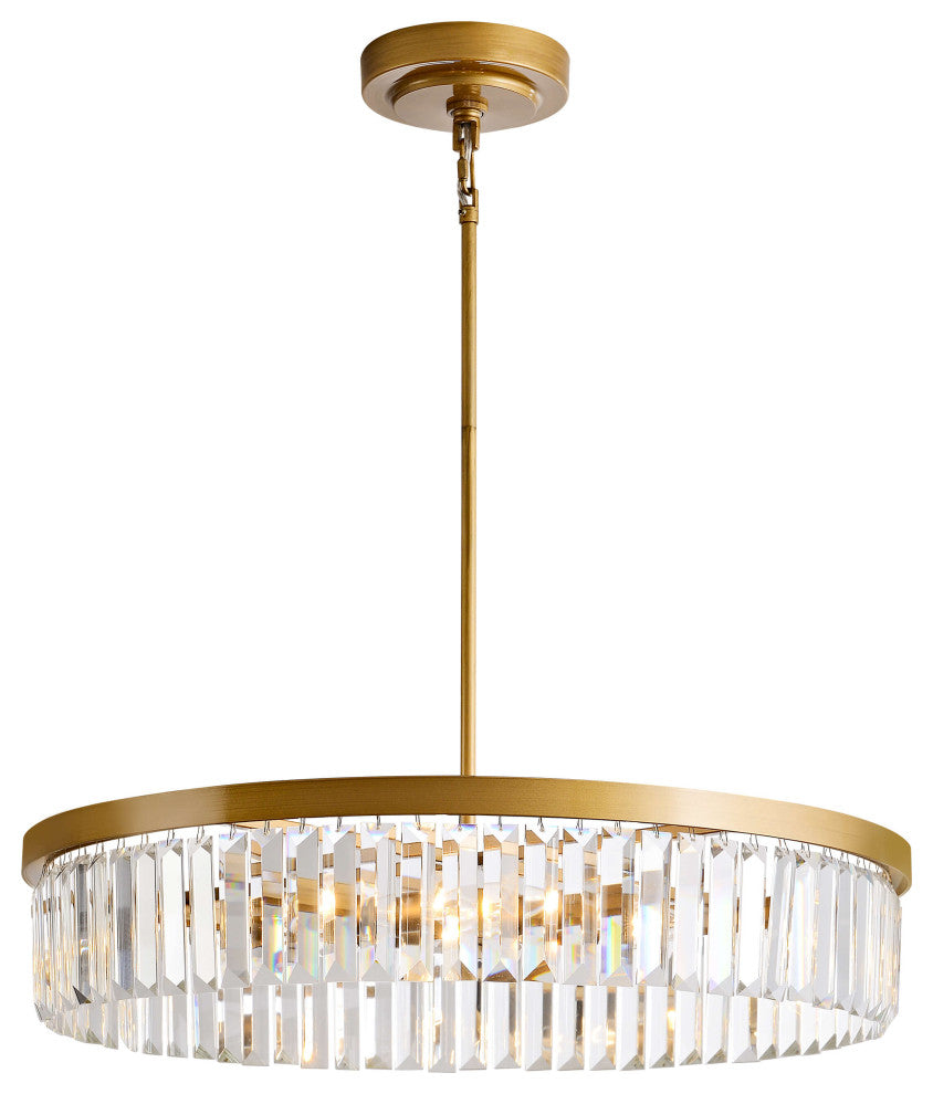Eva Brushed Brass 6-light Glam Crystal Glass Prism Drum Chandelier