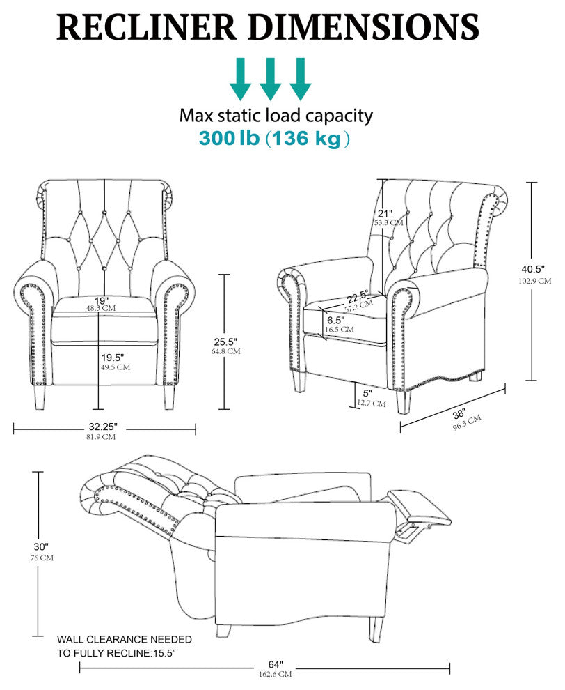Aidan Rolled Back Push Back Recliner Accent Chair, Cream