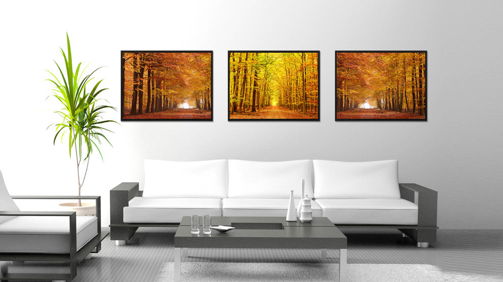 Autumn Road Yellow Landscape Photo Print on Canvas with Picture Frame, 22"x29"