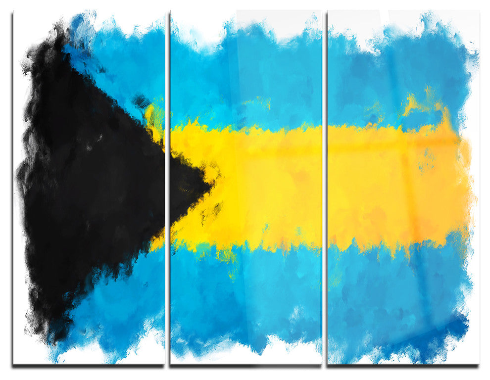 "Bahamas Flag Illustration" Flag Metal Wall Art, 3 Panels, 36"x28"