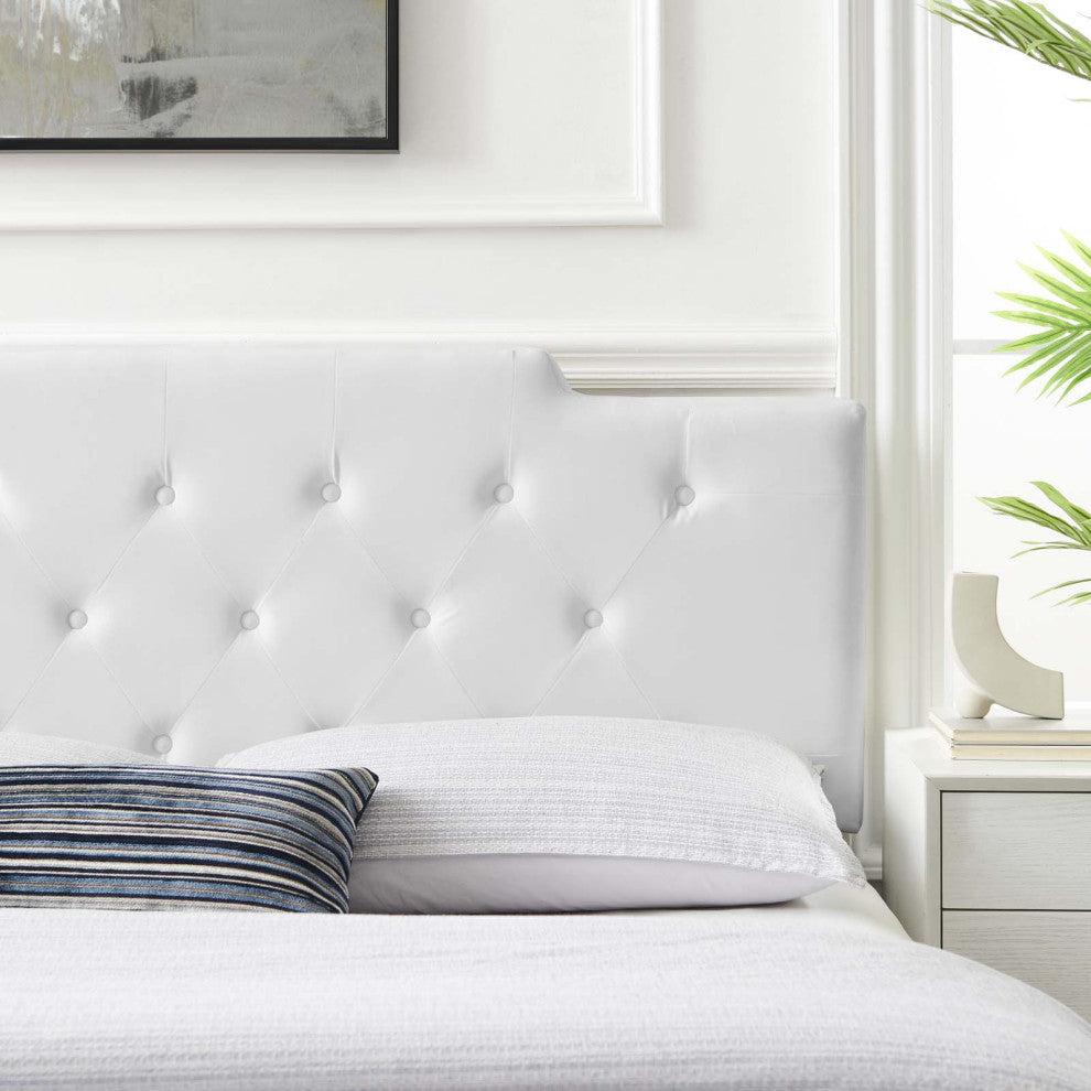 Tufted Headboard, Full Queen Size, Velvet, White, Modern Contemporary, Bedroom